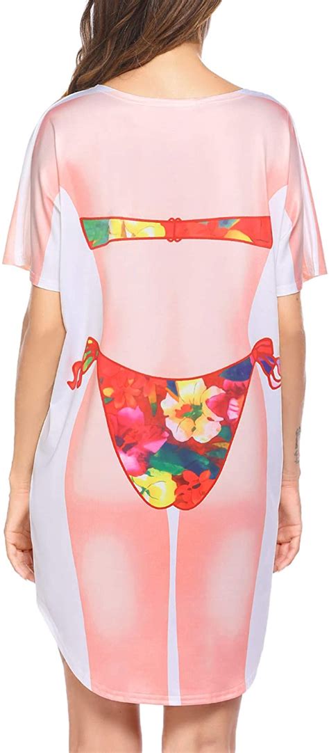 Ekouaer Womens Bikini Shirt Cover Up Short Sleeve Cute Bikini Print