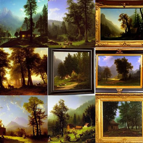 Albert Bierstadt Painting Of A Black Forest Village Stable Diffusion