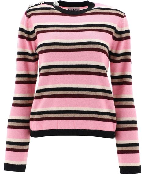 Ganni Cashmere Striped Sweater In Pink Lyst