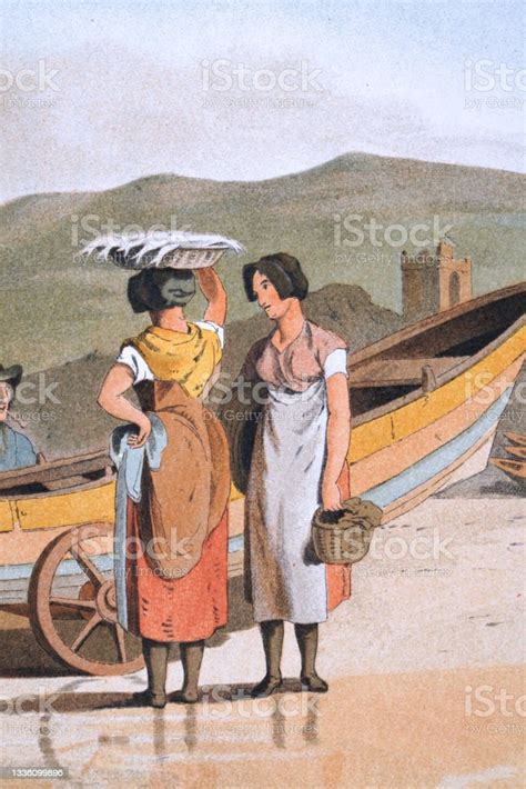 Fishermens Wives And The Beach At Filey Yorkshire Early 19th Century