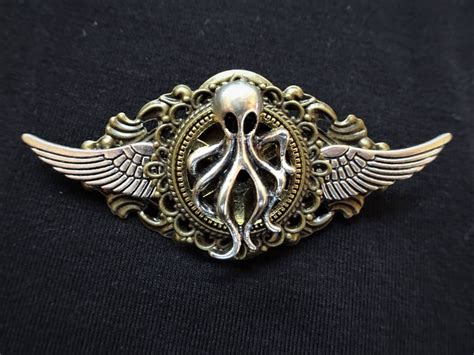 Steampunk Gothic Fantasy Winged Kraken Pin Badge And Brooch Etsy Uk