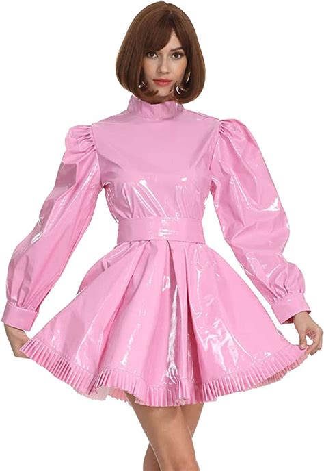Gocebaby Women Sissy French Maid High Collar Long Sleeves Lockable Pink
