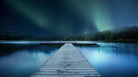 Landscape Jetty Lake Night Sky 8k Imac Wallpaper Download Allmacwallpaper