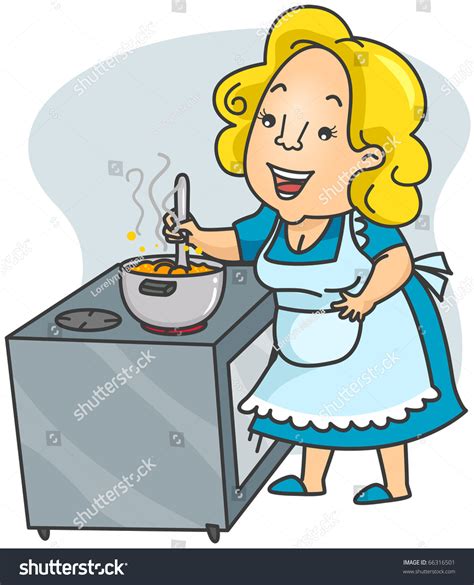 Illustration Housewife Cooking Food Stock Vector Royalty Free