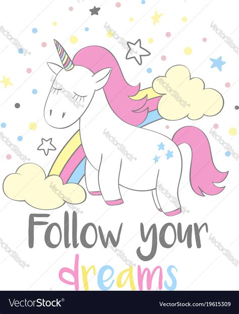 Cute Unicorn With Lettering Follow Your Dreams Vector Image