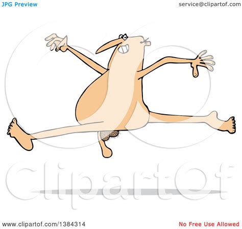 Clipart Of A Cartoon Carefree Nude White Man Leaping Royalty Free Vector Illustration By Djart