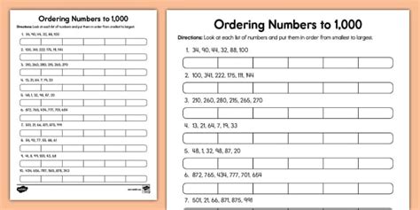 Second Grade Ordering Numbers To 1000 Activity Twinkl