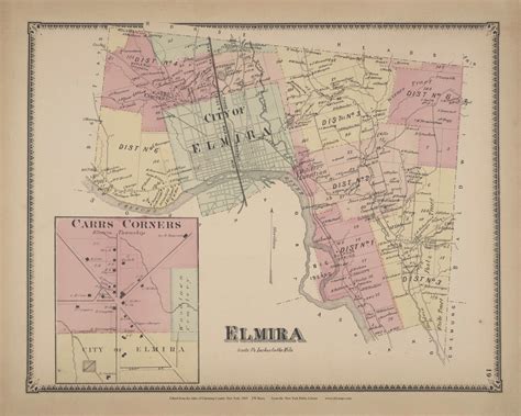 Elmira New York 1869 Old Town Map Reprint Chemung Co Atlas Old Maps