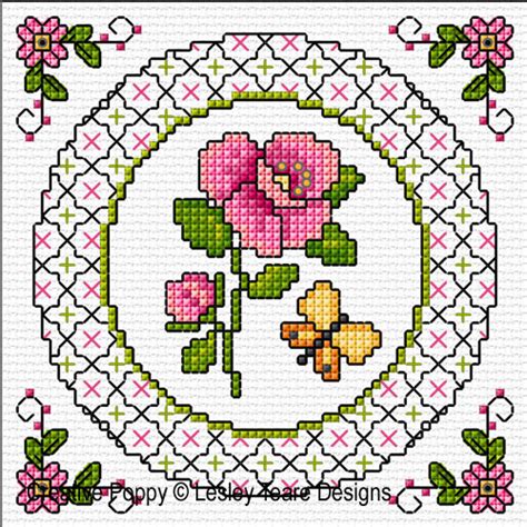 Lesley Teare Designs Blackwork With Summer Flowers Cross Stitch Pattern