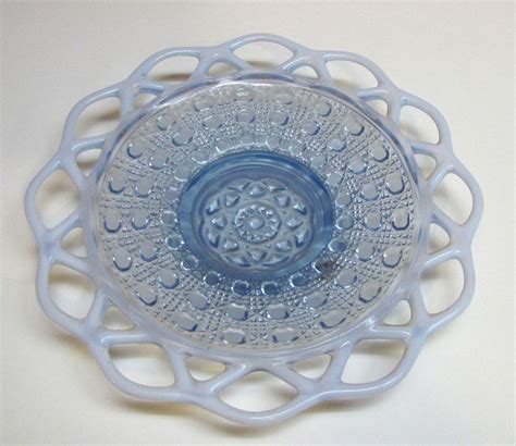 Blue Opalescent Imperial Lace Edge Glass Plate Blue