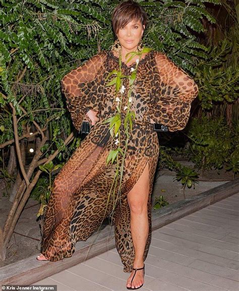 Kris Jenner Flashes Leg In Sheer Leopard Print Dress Kris Jenner Leopard Print Dress Jenner