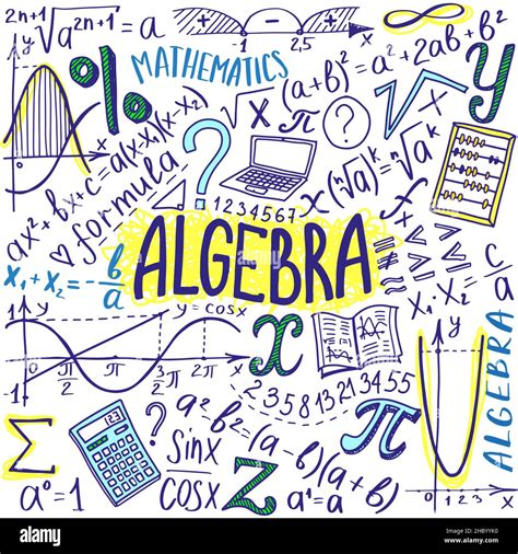 Maths Symbols Icon Set Algebra Or Mathematics Subject Doodle Design