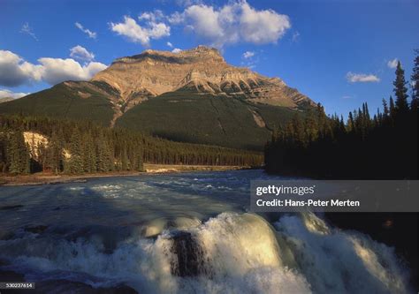 Athabasca Falls And Mount Kerkeslin Jasper National Park Alberta Canada