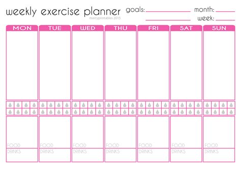 Menu Exercise Planner Free Printable Fitness Planner