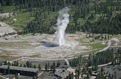 Aerial View Of Old Faithful Geyser Jim Peaco June 22 2006 Yellowstone National Park Wyoming