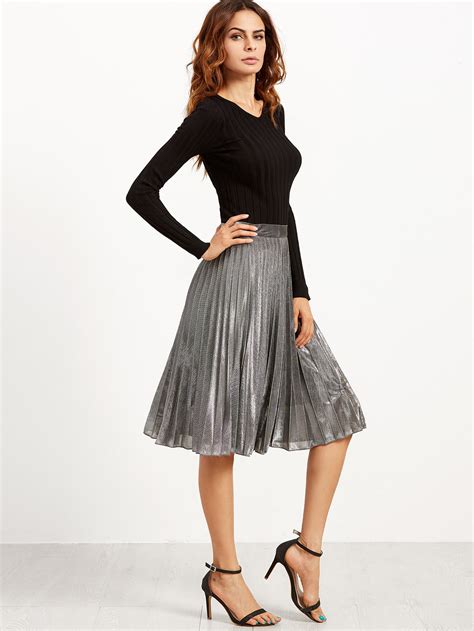 Metallic Pleated Skirt Pleated Skirt Casual Dress Outfits