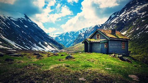 Small Wooden House On Mountain Wallpaper Nature And Landscape Wallpaper Better