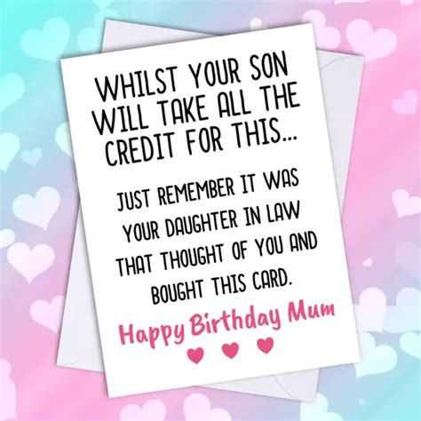 funny humour mum birthday card daughter in law son cheeky banter joke love a5 3 69 picclick