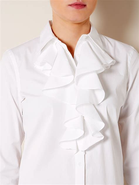 Lauren By Ralph Lauren Long Sleeved Ruffle Neck Shirt In White Lyst