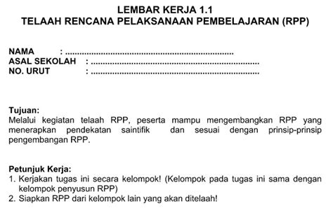 Selanjutnya, kami juga menyajikan contoh rpp 1 lembar berdasarkan surat edaran bernomor 14 tahun 2019 versi yang lain. Download Lembar Kerja Telaah RPP Format Microsoft Word