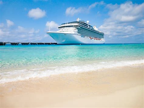Cruise Ship Docked At Tropical Beach Stock Image Image Of Medium