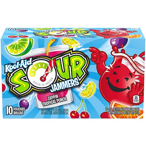 Kool Aid Jammers Sours Tropical Pucker Punch Juice Drink 10 Ct Box