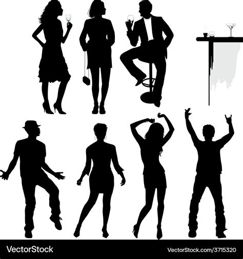 Several People Are Dancing On The Party Silhouette