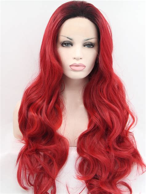 Lace Front Colorful Wigs Synthetic Lace Front 27 Wavy Red Layered