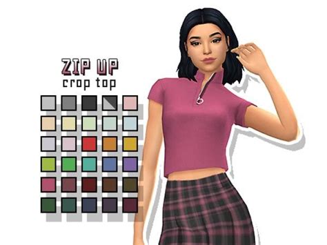 Zip Up Crop Top By Simtone Crop Tops Sims 4 Clothing Sims 4