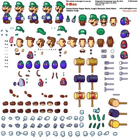 The Spriters Resource Full Sheet View Paper Mario Customs Paper Luigi