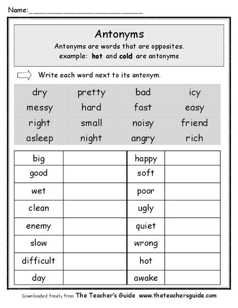 Antonyms Worksheet For 2nd 4th Grade Lesson Planet