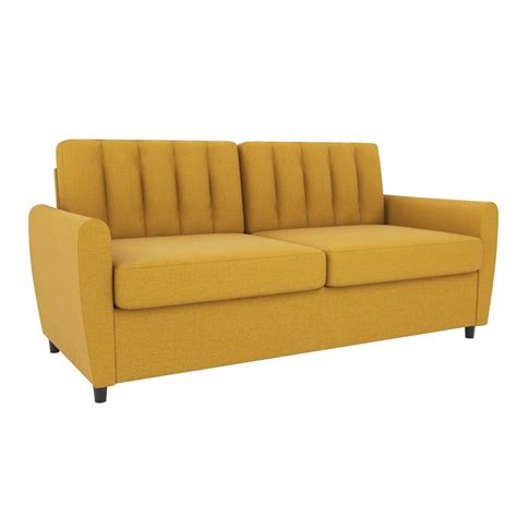 Novogratz Brittany Queen Sleeper Sofa With Memory Foam Mattress In Mustard Linen Homesquare