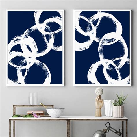 Blue Navy Art Print Set Of 2 Abstract Prints Abstract Etsy