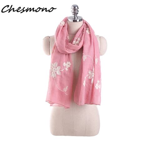 Autumn Winter Scarf Women Top Quality Shawls Cotton Linen Scarves Warm Embroidery Floral Crochet