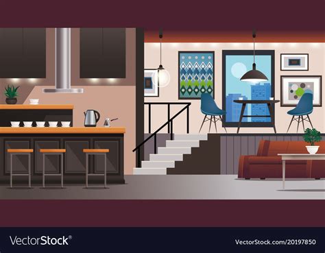 Kitchen Living Room Interior Design Royalty Free Vector