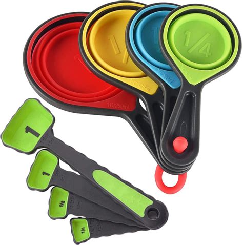 Collapsible Measuring Cups And Spoons Set 8 Piece Portable