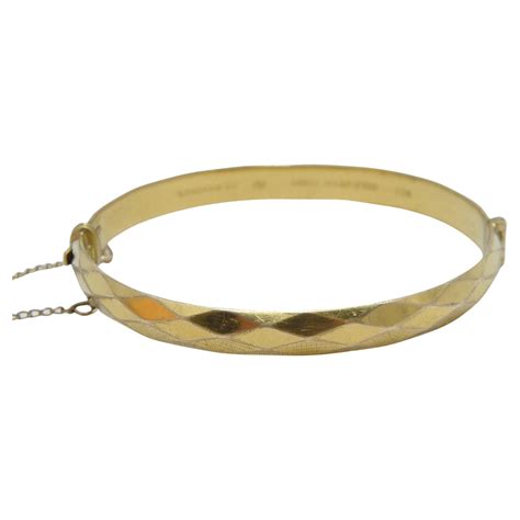 Vintage 9ct Gold Metal Cored Diamond Cut Cuff Hinged Bracelet Bangle