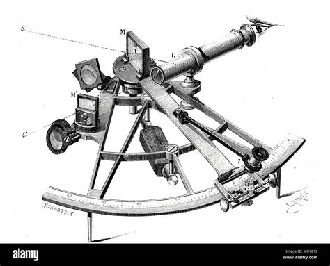 drawing of a standard 19th century french navigational sextant 1874