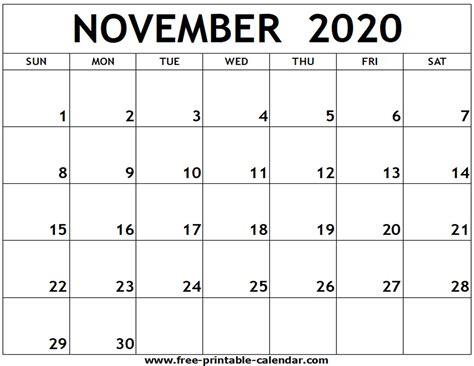 Free Printable Calendar November 2020 Landscape Calendar Printables