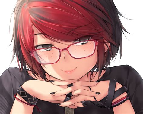 Redhead Short Hair Smiling Kopianget Glasses Huniepop Anime