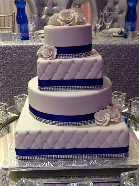 Royal Blue Trimmed 4 Tier Round And Square Wedding Cake This Cake Is