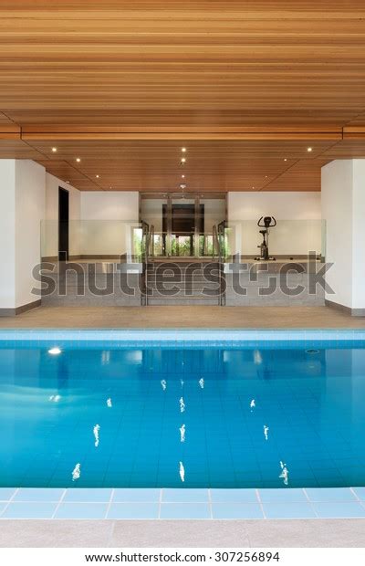 Luxury Apartment Indoor Pool Wooden Ceiling Stock Photo 307256894