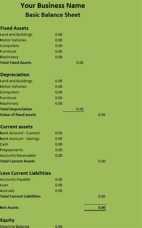 Basic Balance Sheet My Excel Templates