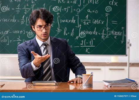 The Young Male Math Teacher In Classroom Stock Image Image Of