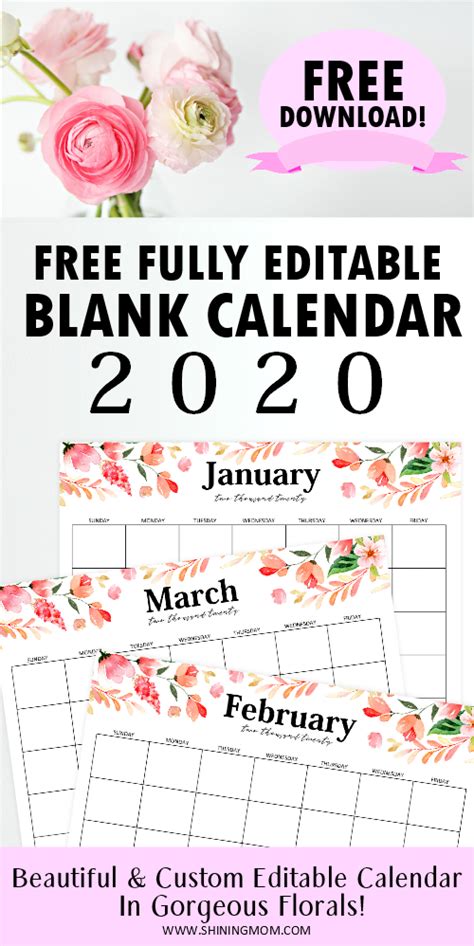 Free Editable 2020 Calendar Printable Template