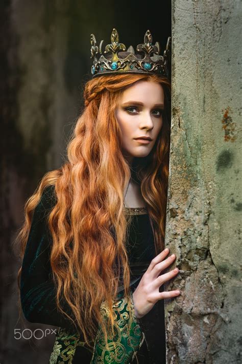 Ginger Queen Near The Castle Red Haired Woman In A Green Medieval