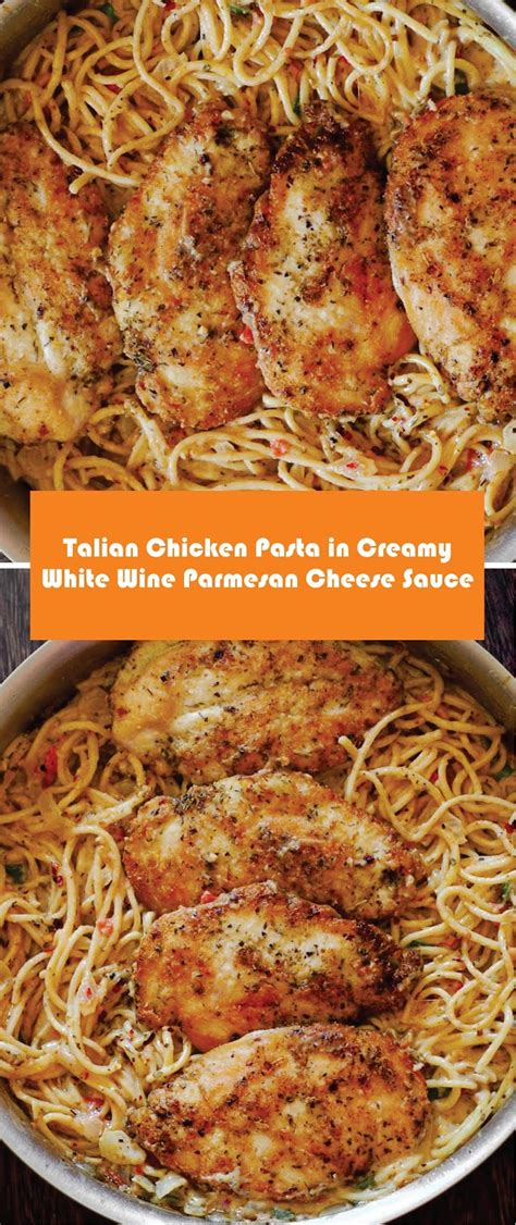Once the chicken is fully cooked through, remove the chicken from the pan and prepare the creamy white wine parmesan sauce with butter, diced onion, minced garlic, scallions, diced tomatoes, flour → get the recipe: talian Chicken Pasta in Creamy White Wine Parmesan Cheese ...