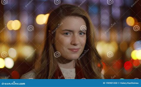 Girl Face Looking Camera Outdoors Smiling Girl Standing On Night