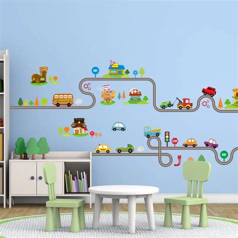 Highway Cars Wall Stickers For Kids Baby Nursery Childrens Play Room