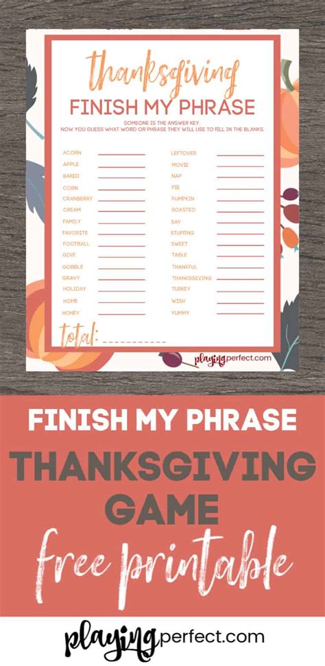 Thanksgiving Game Free Printable Finish My Phrase Playing Perfect